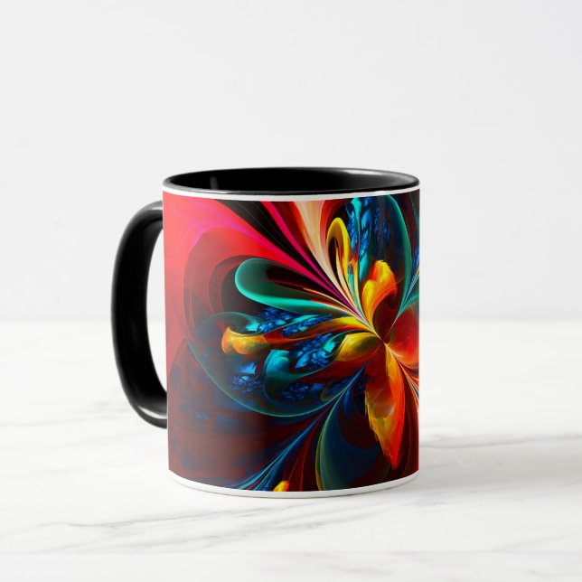 Modern Floral Abstract Art Orange Blue Pattern #14 Mug (Front Left)