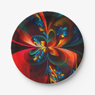 Modern Floral Abstract Art Orange Blue Pattern #14 Paper Plate