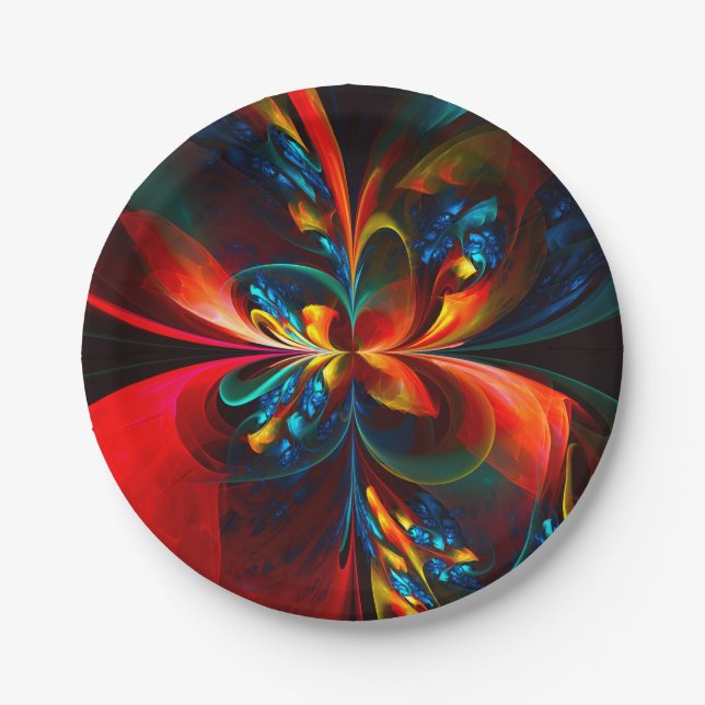 Modern Floral Abstract Art Orange Blue Pattern #14 Paper Plate (Front)