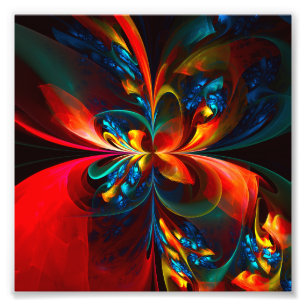 Modern Floral Abstract Art Orange Blue Pattern #14 Photo Print