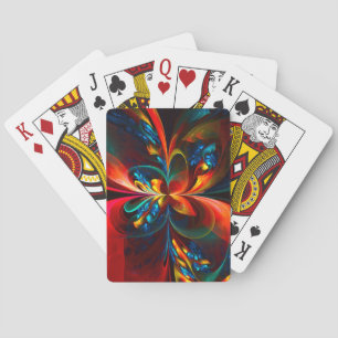 Modern Floral Abstract Art Orange Blue Pattern #14 Playing Cards