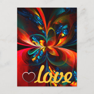 Modern Floral Abstract Art Orange Blue Pattern #14 Postcard