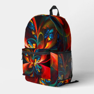 Modern Floral Abstract Art Orange Blue Pattern #14 Printed Backpack