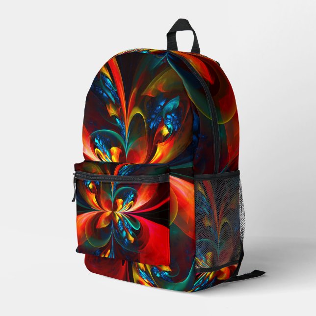 Modern Floral Abstract Art Orange Blue Pattern #14 Printed Backpack (Back Corner Right)