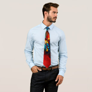 Modern Floral Abstract Art Orange Blue Pattern #14 Tie