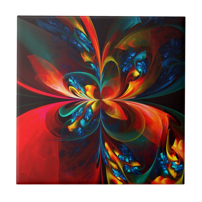 Modern Floral Abstract Art Orange Blue Pattern #14 Tile (Front)