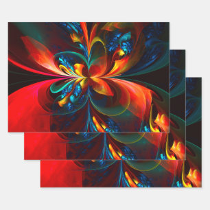 Modern Floral Abstract Art Orange Blue Pattern #14 Wrapping Paper Sheet