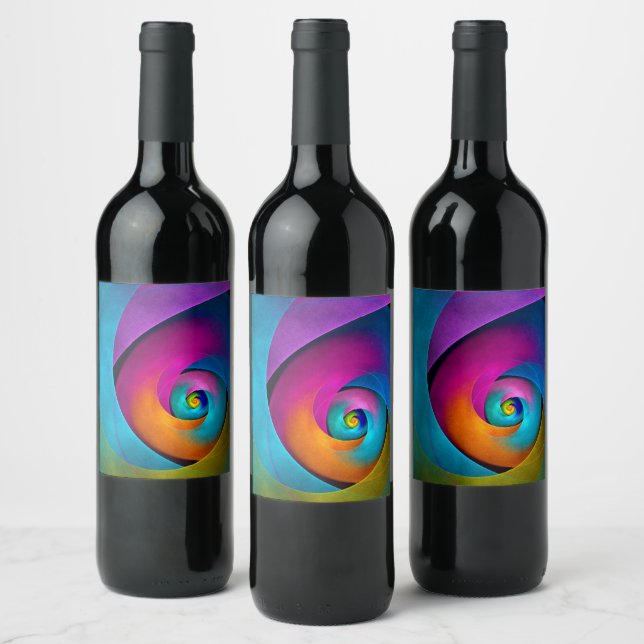 Modern Floral Abstract Art Pink Blue Pattern #17 Wine Label (Bottles)