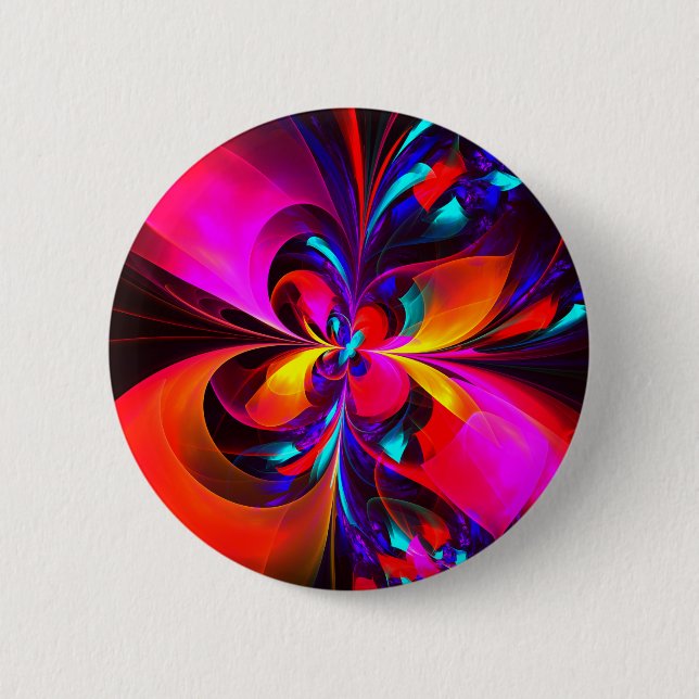 Modern Floral Abstract Art Red Blue Pattern #07 2 Inch Round Button (Front)