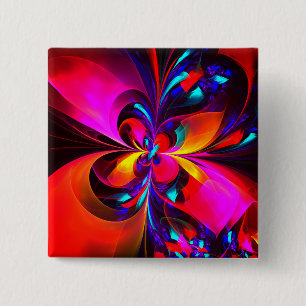 Modern Floral Abstract Art Red Blue Pattern #07 2 Inch Square Button