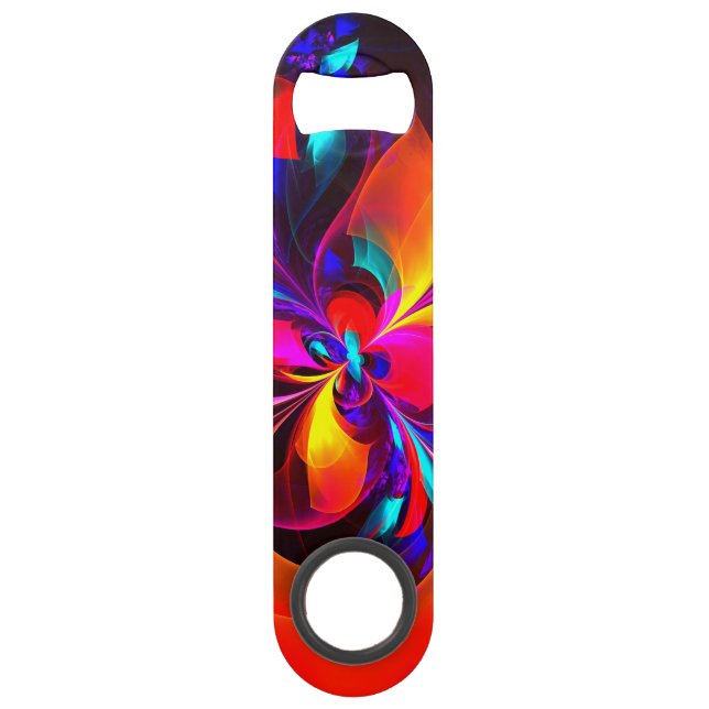 Modern Floral Abstract Art Red Blue Pattern #07 Bar Key (Front)