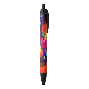 Modern Floral Abstract Art Red Blue Pattern #07 Black Ink Pen