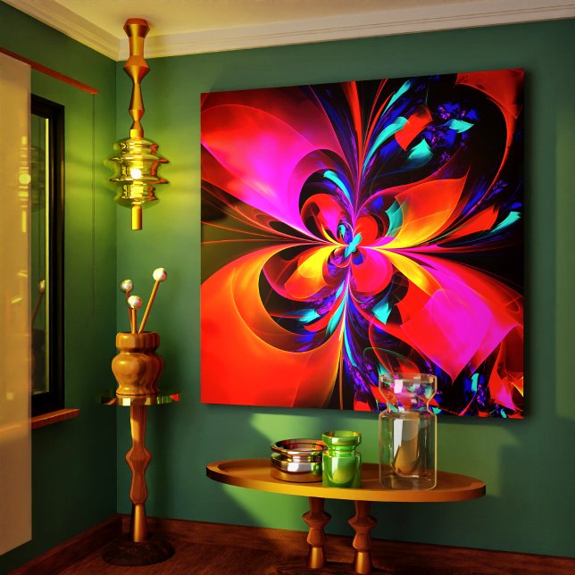 Modern Floral Abstract Art Red Blue Pattern #07 Canvas Print (Modern Floral Abstract Art Red Blue Pattern #07 Canvas Print)