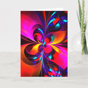 Modern Floral Abstract Art Red Blue Pattern #07 Card
