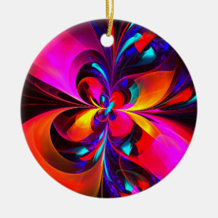 Modern Floral Abstract Art Red Blue Pattern #07 Ceramic Ornament