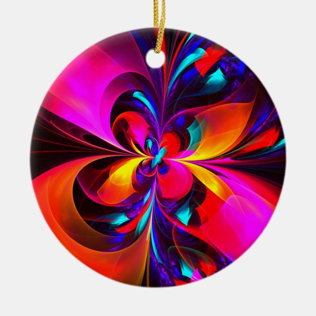 Modern Floral Abstract Art Red Blue Pattern #07 Ceramic Ornament (Front)