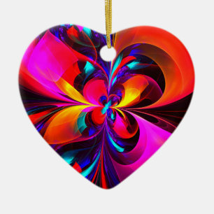 Modern Floral Abstract Art Red Blue Pattern #07 Ceramic Ornament