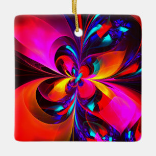 Modern Floral Abstract Art Red Blue Pattern #07 Ceramic Ornament