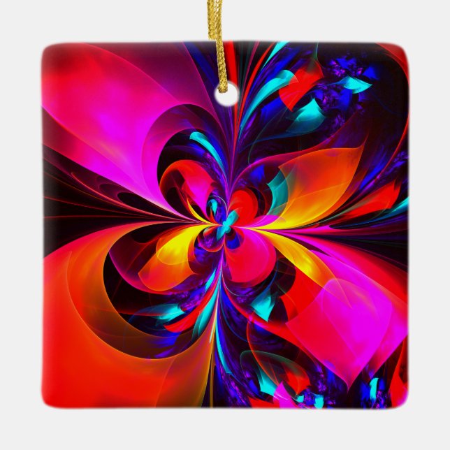 Modern Floral Abstract Art Red Blue Pattern #07 Ceramic Ornament (Front)