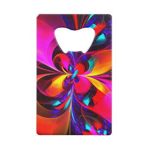 Modern Floral Abstract Art Red Blue Pattern #07 Credit Card Bottle Opener