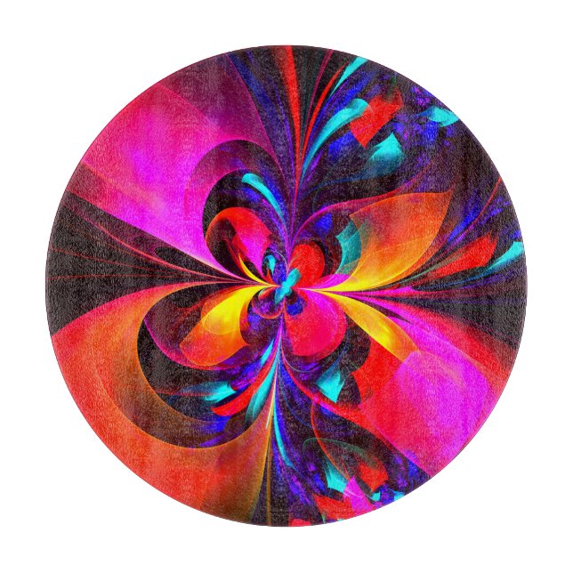Modern Floral Abstract Art Red Blue Pattern #07 Cutting Board (Front)