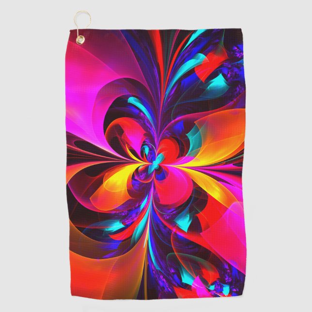 Modern Floral Abstract Art Red Blue Pattern #07 Golf Towel (Front)
