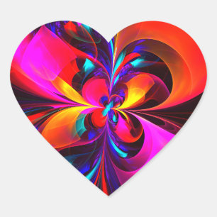 Modern Floral Abstract Art Red Blue Pattern #07 Heart Sticker