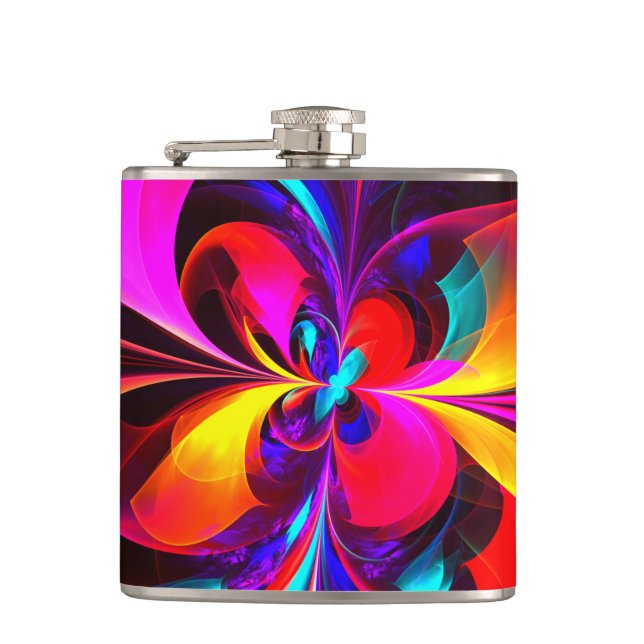 Modern Floral Abstract Art Red Blue Pattern #07 Hip Flask (Front)