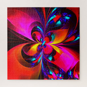 Modern Floral Abstract Art Red Blue Pattern #07 Jigsaw Puzzle