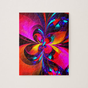 Modern Floral Abstract Art Red Blue Pattern #07 Jigsaw Puzzle