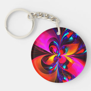 Modern Floral Abstract Art Red Blue Pattern #07 Keychain