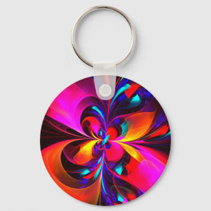 Modern Floral Abstract Art Red Blue Pattern #07 Keychain