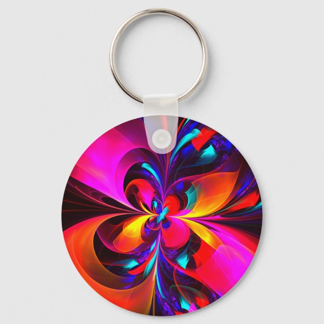 Modern Floral Abstract Art Red Blue Pattern #07 Keychain (Front)