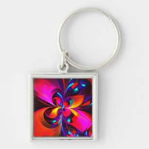 Modern Floral Abstract Art Red Blue Pattern #07 Keychain
