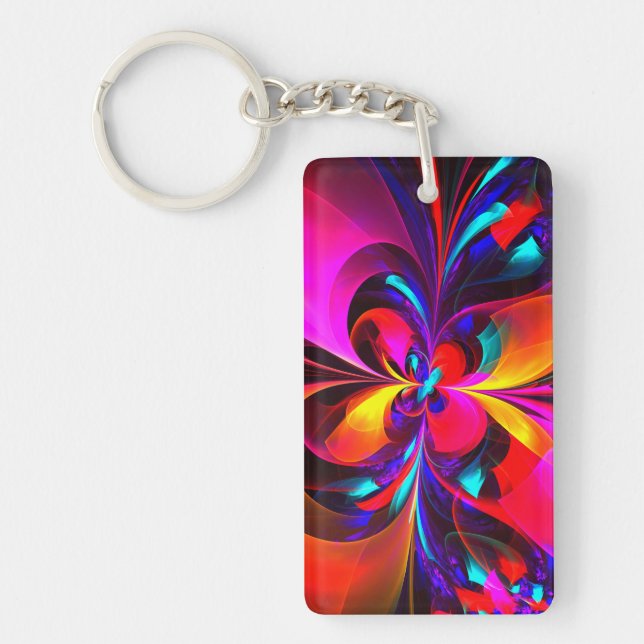 Modern Floral Abstract Art Red Blue Pattern #07 Keychain (Front)