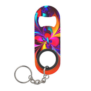Modern Floral Abstract Art Red Blue Pattern #07 Keychain Bottle Opener