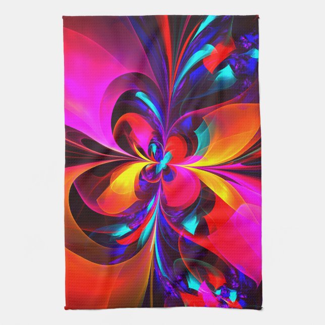 Modern Floral Abstract Art Red Blue Pattern #07 Kitchen Towel (Vertical)