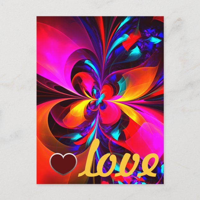 Modern Floral Abstract Art Red Blue Pattern #07 Postcard (Front)