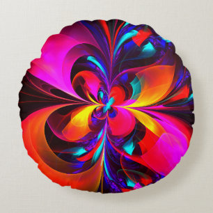 Modern Floral Abstract Art Red Blue Pattern #07 Round Pillow