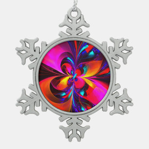 Modern Floral Abstract Art Red Blue Pattern #07 Snowflake Pewter Christmas Ornament