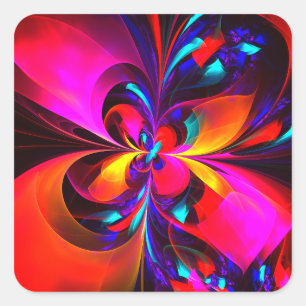Modern Floral Abstract Art Red Blue Pattern #07 Square Sticker