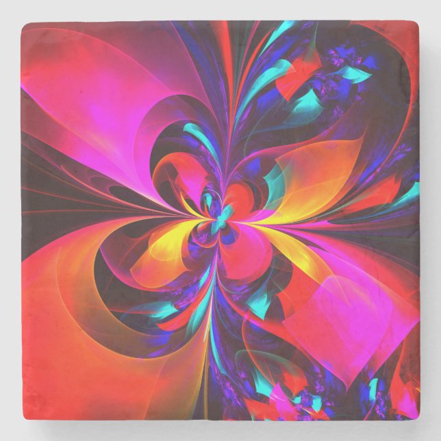 Modern Floral Abstract Art Red Blue Pattern #07 Stone Coaster (Front)