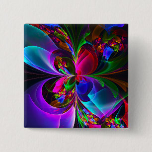 Modern Floral Abstract Art Red Blue Pattern #12 2 Inch Square Button