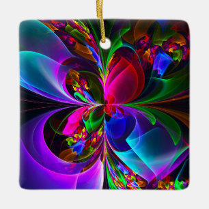 Modern Floral Abstract Art Red Blue Pattern #12 Ceramic Ornament