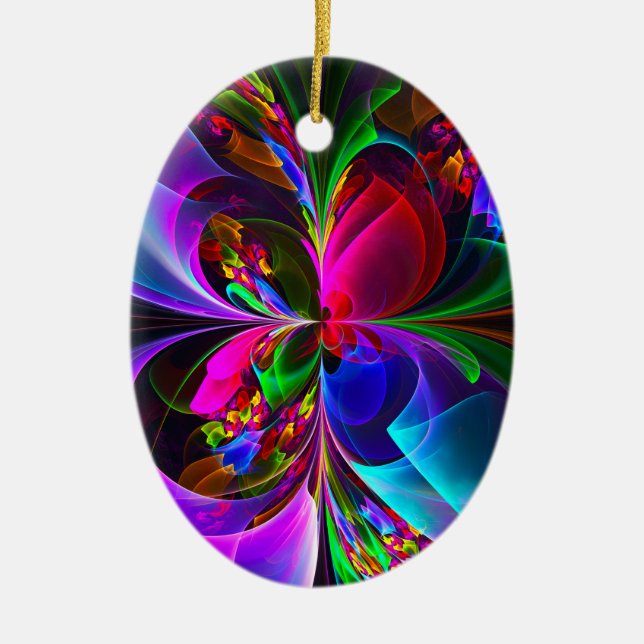 Modern Floral Abstract Art Red Blue Pattern #12 Ceramic Ornament (Front)