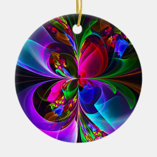 Modern Floral Abstract Art Red Blue Pattern #12 Ceramic Ornament (Front)