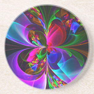 Modern Floral Abstract Art Red Blue Pattern #12 Coaster