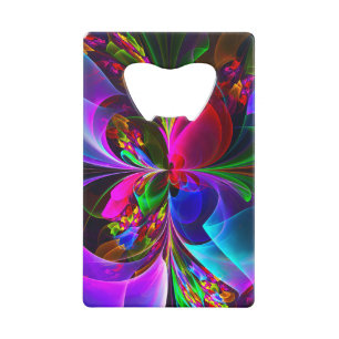 Modern Floral Abstract Art Red Blue Pattern #12 Credit Card Bottle Opener