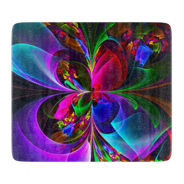 Modern Floral Abstract Art Red Blue Pattern #12 Cutting Board (Front)