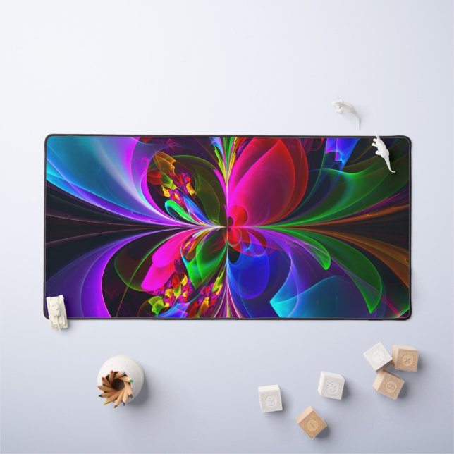 Modern Floral Abstract Art Red Blue Pattern #12 Desk Mat (Kids Table)